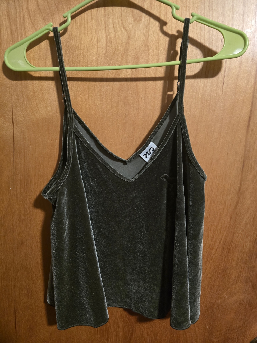 Velvet V-Neck Cami Tank Top - Olive Green